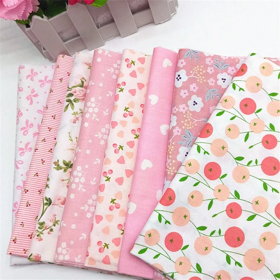 8片母亲节粉色棉质印花布，适用于制作被子、娃娃衣服、DIY工艺品、情人节、派对装饰、手工创意缝纫面料 - 彩色 - 查看 1