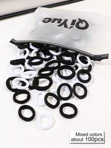 50pcs/100pcs Mini Black & White Elastic Hair Ties, Simple Solid Color Hair Accessories For Women,Ponytail,Hair Elastics,Hair Rope Ponytail Holders - Multicolor - View 2