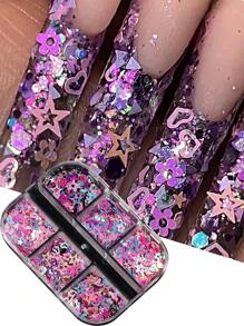 6 Grids Of Colorful Nail Art Sequins, Star, Heart-Shaped, Flower Pattern Sequin Glitter Decoration Manicure, Dopamine DIY Nail Art Glitter Sequins Nail Charms Nail Gems Nail Supplies