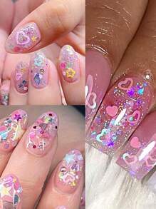 6 Grids Of Colorful Nail Art Sequins, Star, Heart-Shaped, Flower Pattern Sequin Glitter Decoration Manicure, Dopamine DIY Nail Art Glitter Sequins Nail Charms Nail Gems Nail Supplies