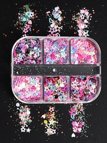 6 Grids Of Colorful Nail Art Sequins, Star, Heart-Shaped, Flower Pattern Sequin Glitter Decoration Manicure, Dopamine DIY Nail Art Glitter Sequins Nail Charms Nail Gems Nail Supplies