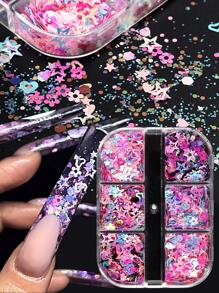 6 Grids Of Colorful Nail Art Sequins, Star, Heart-Shaped, Flower Pattern Sequin Glitter Decoration Manicure, Dopamine DIY Nail Art Glitter Sequins Nail Charms Nail Gems Nail Supplies