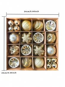 38pcs/Set 6cm Christmas Tree Baubles, Electroplated Plastic Balls, Multi Colored Holiday Ornaments, Party Decorations, With Hooks Halloween - Gold - View 5