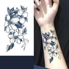 Pegatina De Tatuaje De Mariposa Y Flor Simple De Estilo Blanco Y Negro - Multicolor - Ver 2