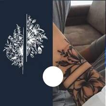 Pegatina De Tatuaje De Mariposa Y Flor Simple De Estilo Blanco Y Negro - Multicolor - Ver 7