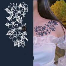 Pegatina De Tatuaje De Mariposa Y Flor Simple De Estilo Blanco Y Negro - Multicolor - Ver 3