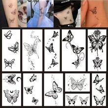 Pegatina De Tatuaje De Mariposa Y Flor Simple De Estilo Blanco Y Negro - Multicolor - Ver 8