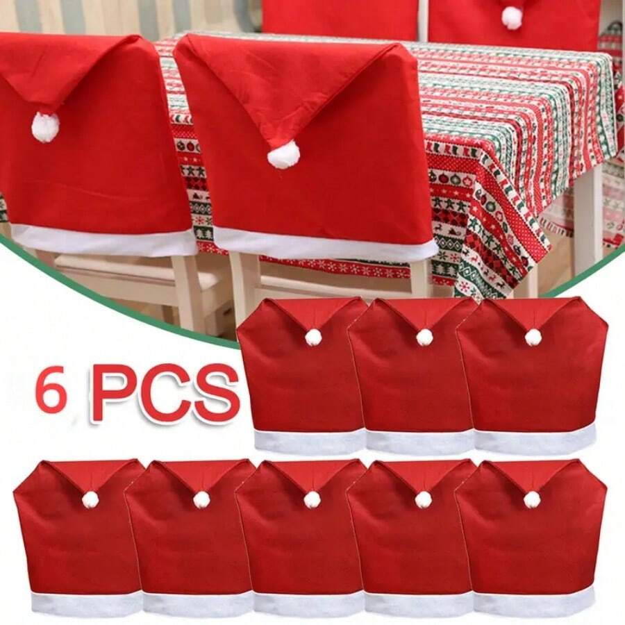 6 chiếc mũ ông già Noel trang trí ghế cho bàn trang trí Giáng sinh năm mới cho gia đình quà tặng Giáng sinh - Đỏ - Xem 1
