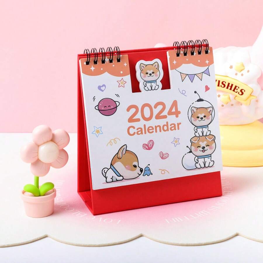 2024 Cute Shiba Inu Dog Calendar Cartoon Desk Calendar - Orange - View 1