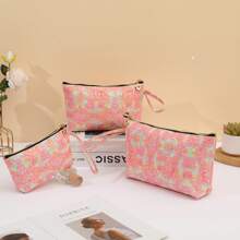 1 件装三种尺寸时尚大容量蕾丝 PU 女士化妆包闪亮闪亮口红收纳包防水洗漱包学生铅笔袋