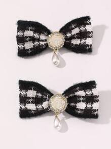 2 件裝女士髮飾黑白格子蝴蝶結髮夾和夾子