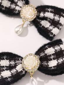 2 件裝女士髮飾黑白格子蝴蝶結髮夾和夾子