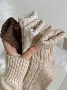 3pairs Women's Thick Warm Wool Vintage Style Mid-calf Socks For Autumn And Winter