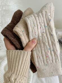 3pairs Women's Thick Warm Wool Vintage Style Mid-calf Socks For Autumn And Winter