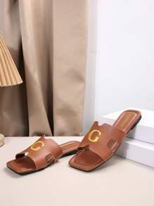 女士扁平時尚休閒室內外拖鞋涼鞋,使用pu皮革製成