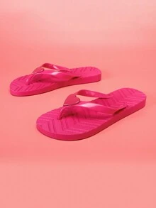 2025 Summer New Arrival Heart Shaped Flip Flops, Flat Beach Thong Sandals, Couples Casual Vacation Slippers - Hot Pink - View 4
