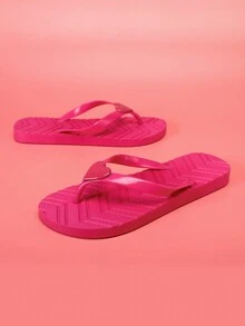 2025 Summer New Arrival Heart Shaped Flip Flops, Flat Beach Thong Sandals, Couples Casual Vacation Slippers - Hot Pink - View 5