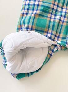 嬰兒男寶寶可愛格紋印花襯衫領加厚長袖連身衣,配保暖內襯,適用於秋冬季節 - 綠色 - 查看 3