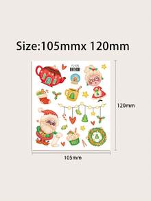 4張閃閃發光的卡通聖誕臨時紋身貼紙,有聖誕老人,水晶球,聖誕樹,小熊,毛衣,襪子圖案,可以貼在臉上,手臂上,防水,在派對上使用