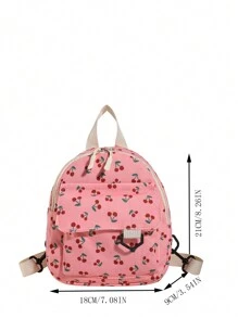 1pc Girls' Corduroy Fruit & Cherry Mini Backpack, Daily Children Shoulder Bag - Pink - View 2