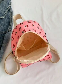 1pc Girls' Corduroy Fruit & Cherry Mini Backpack, Daily Children Shoulder Bag - Pink - View 5