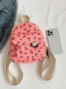 1pc Girls' Corduroy Fruit & Cherry Mini Backpack, Daily Children Shoulder Bag - Pink - View 3