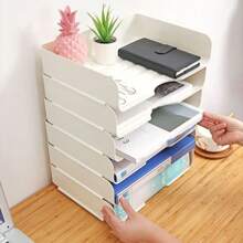 1pc Foldable Multi-layer A4 Paper Storage Box With Drawer Design, Desktop Organizer For Office And Student, Shelf For Storing Files And Stationery Supplies - White - View 1