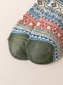 5對/組女性中筒襪,時尚波西米亞風格羊毛襪,適用於各季節和日常使用 - 彩色 - 查看 7