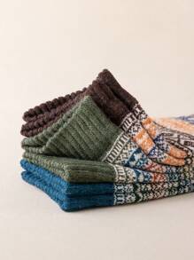5對/組女性中筒襪,時尚波西米亞風格羊毛襪,適用於各季節和日常使用 - 彩色 - 查看 6