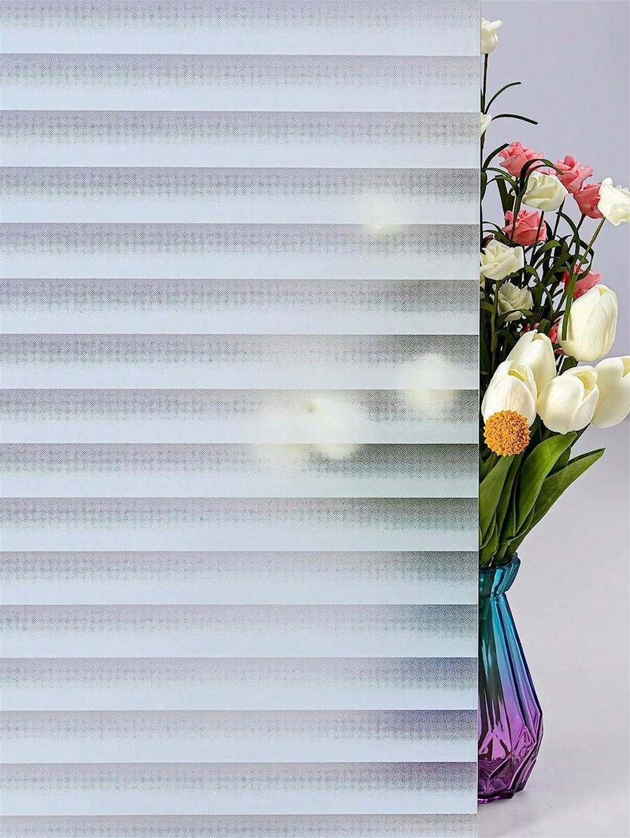 1捲百葉窗圖案裝飾窗戶隱私玻璃貼膜,防uv可拆卸浴室家庭辦公室車庫非黏性自靜電貼膜 - 彩色 - 查看 1