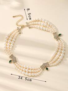 1 件女士时尚珍珠项链方晶锆石项链奢华新娘结婚珠宝配饰 - 項鍊 - 查看 1