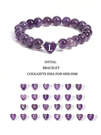 1pc 26 Letter A-Z Initial Heart Shape Crystal Bracelets 8MM Real Natural Stone Beads Amethysts Obsidian Sodalite Rose Quartz Bracelet For Couple