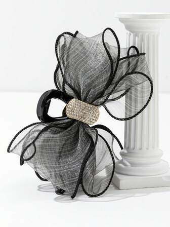 1个女士水钻双层网纱优雅发爪夹，适合日常佩戴，情人节礼物，发夹，发卡，发夹，发饰，发夹，发卡，发饰，发夹，发饰，发饰，发夹，学生用品，大学秋冬季发饰，女士度假装扮蝴蝶结，女士情人节礼物