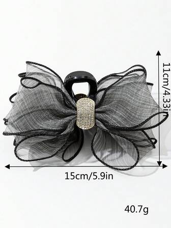 1个女士水钻双层网纱优雅发爪夹，适合日常佩戴，情人节礼物，发夹，发卡，发夹，发饰，发夹，发卡，发饰，发夹，发饰，发饰，发夹，学生用品，大学秋冬季发饰，女士度假装扮蝴蝶结，女士情人节礼物