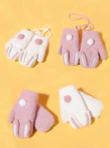 1 雙兒童可愛米色針織兩用手套帶掛繩,冬季 - 米色 - 查看 4