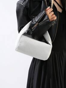 Mini Solid Color Handbag, Multipurpose Casual Tote, Bucket-Shaped Small Bag, Fashionable Square Bag, Lipstick Bag - Beige - View 6