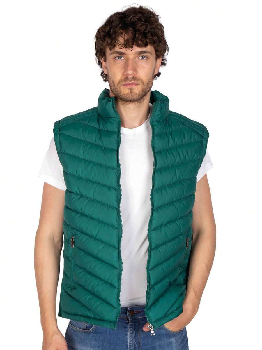 Chaleco para Hombre Capitonado Ligero Diferentes colores Chaleco Liso Estilo Casual Básico Con Cierre - Verde - Ver 1