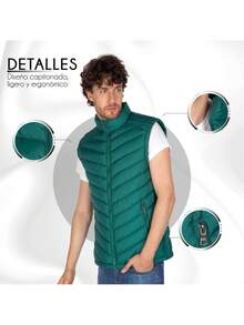 Chaleco para Hombre Capitonado Ligero Diferentes colores Chaleco Liso Estilo Casual Básico Con Cierre - Verde - Ver 3