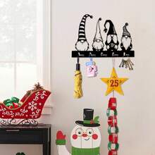 黑色聖誕主題金屬掛鉤帶有5個掛鉤,非常適合鑰匙,毛巾,牽繩和其他家居配件,適用於廚房,浴室,車庫等