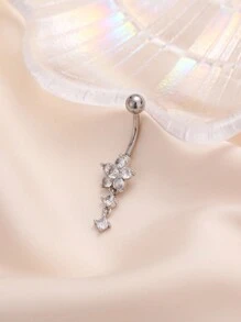 Nooxian 1枚流蘇和花朵和鑽石裝飾的臍環,女性身體穿孔飾品