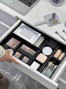 4pcs/set Transparent Drawer Dividers Storage Box, Cosmetic Storage Box Kitchen Cutlery Storage Box - Black - View 2