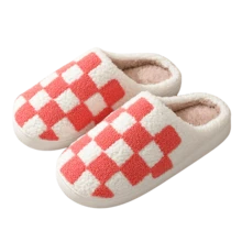 男女新款格紋保暖拖鞋,秋冬季,可愛卡通設計室內防滑情侶加厚絨面保暖腳套