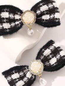 2 件裝女士髮飾黑白格子蝴蝶結髮夾和夾子