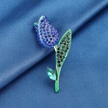 節日禮物鬱金香胸針,高端女性鑽石填充精美飾品,鍍金胸針,設計胸花配件,藍色