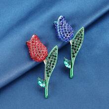 節日禮物鬱金香胸針,高端女性鑽石填充精美飾品,鍍金胸針,設計胸花配件,藍色