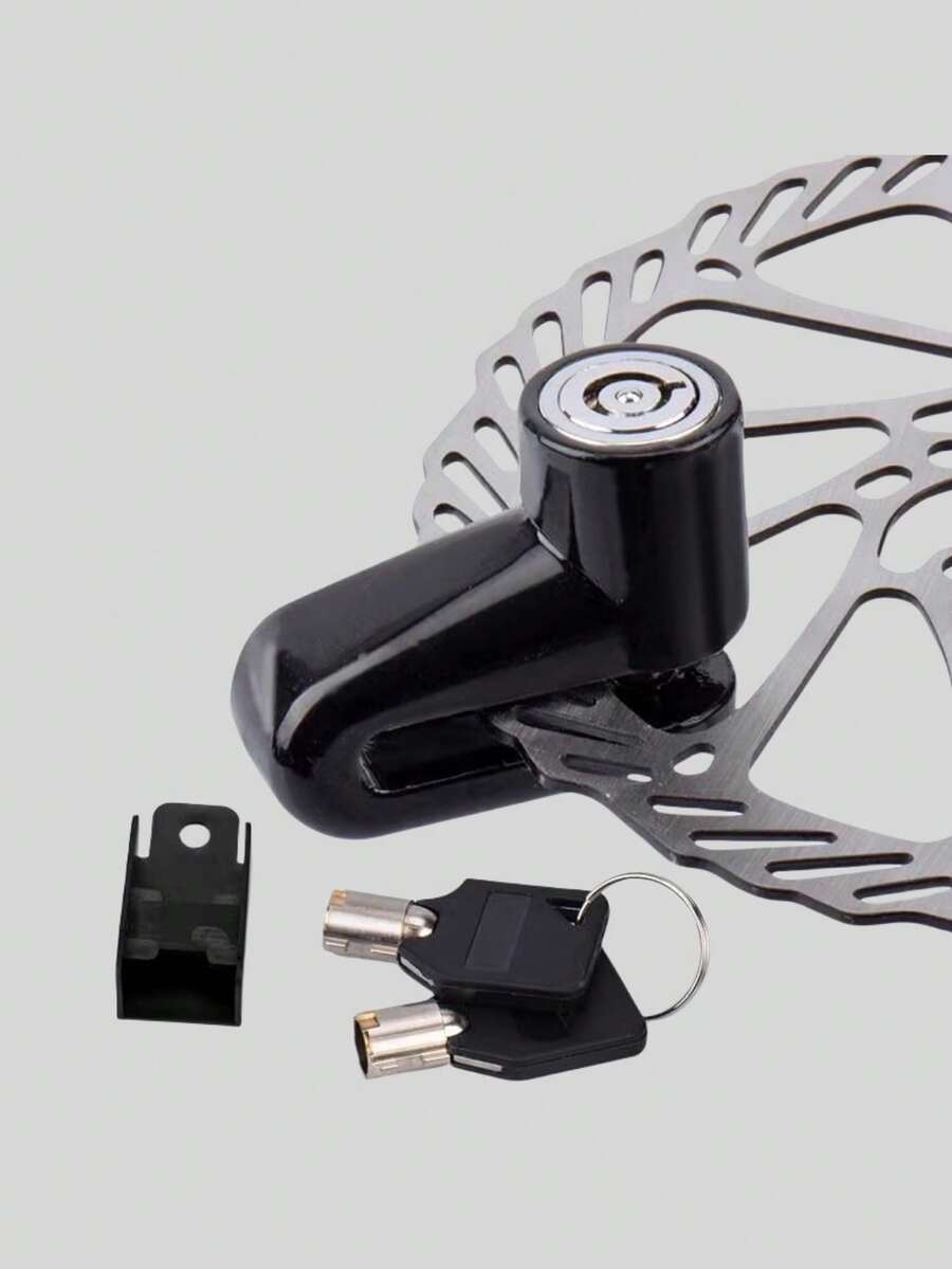 1個自行車碟盤刹車鎖,黑色鋅合金材料,快速便捷鎖定,適用於山地自行車碟形鎖和摩托車防盜鎖,騎行必備