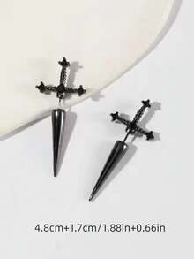 1 Par De Aretes En Forma De Espada Y Daga De Estilo Gótico Con Decoración De Cristal Y Pedrería Para Mujeres - Negro - Ver 2