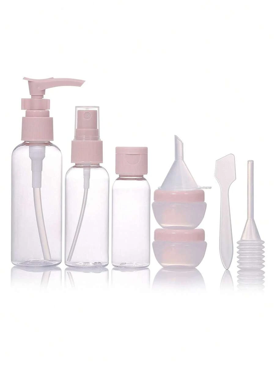 8 Pcs Travel Bottles Set,Travel Bottles & Containers,Refillable Small Mini Empty Plastic Pump/Spray/Squeeze Bottles For Cosmetic And Travel Toiletries With Storage Bag - Pink - View 1