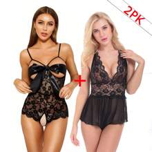 Transparent Lace Babydoll Erotic Lingerie Nightgown - Black - View 1