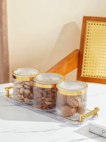 1pc Clear Tray And 3pcs Food Storage Containers Set, For Household - White - View 1